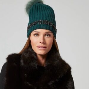 Adrienne Landau Teal Knit Hat with Black Accents